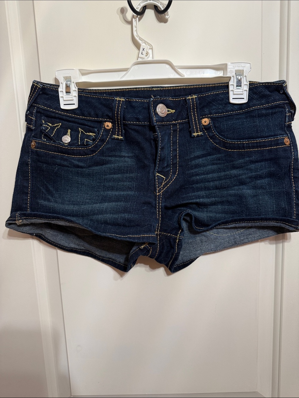 True Religion Dark Blue Denim Low-Rise Jean Shorts